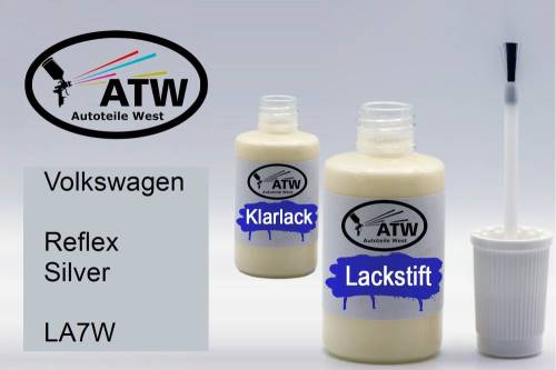 Volkswagen, Reflex Silver, LA7W: 20ml Lackstift + 20ml Klarlack - Set, von ATW Autoteile West.